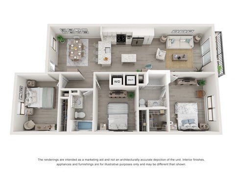 Floor plan for 3 beds, 2 baths, 1231 sqft